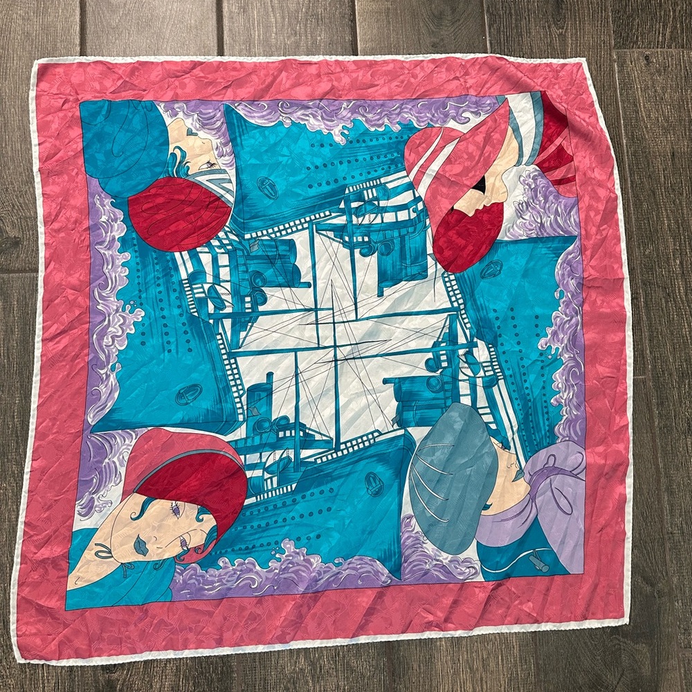 Silk Vintage Scarf with Nautical Theme